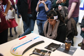 Visitors could test their own brain power and use these special electroencephalogram headsets to dual with each other